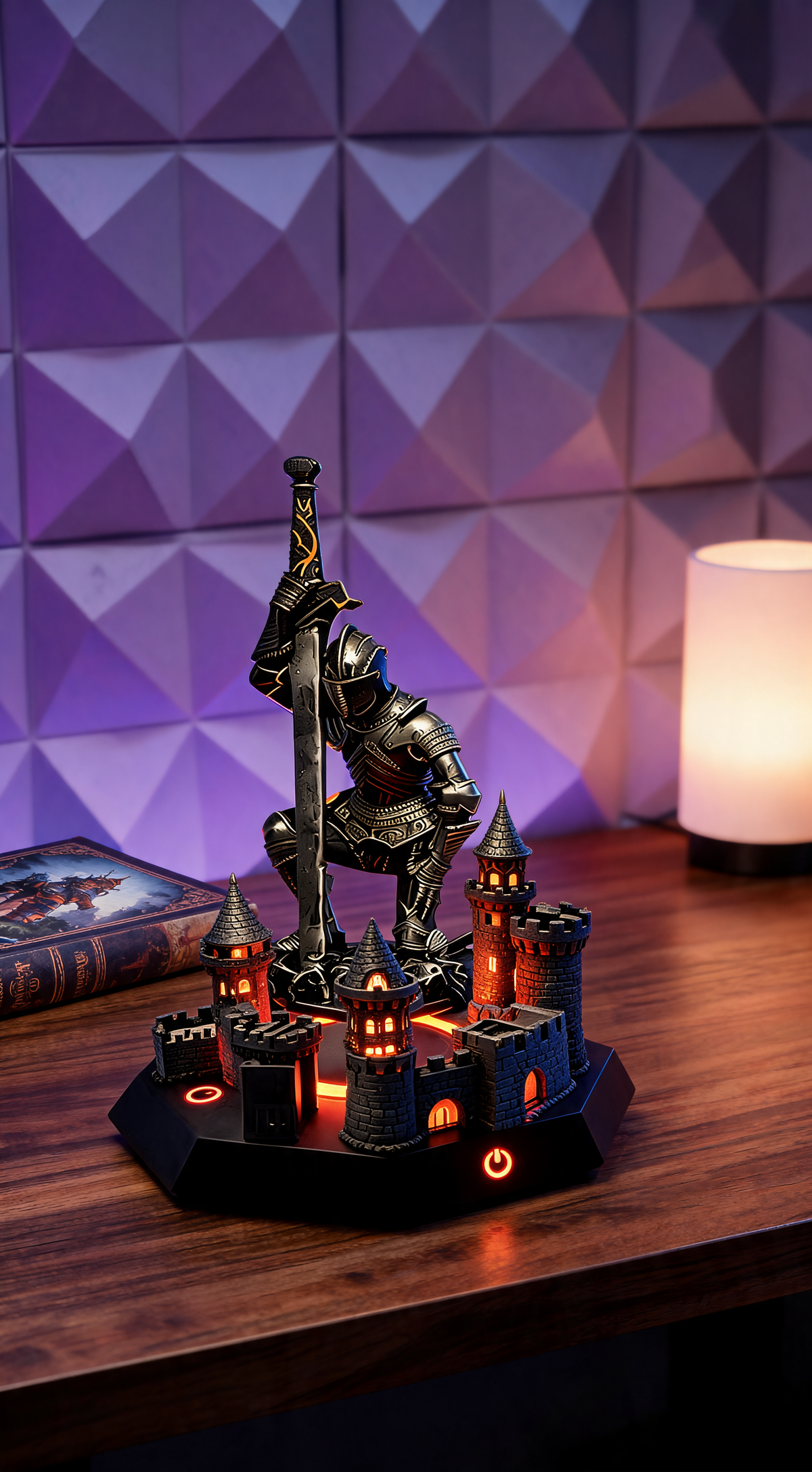 Knightforge Illuminated Medieval Knight Castle Statue – RGB LED Desk Sculpture