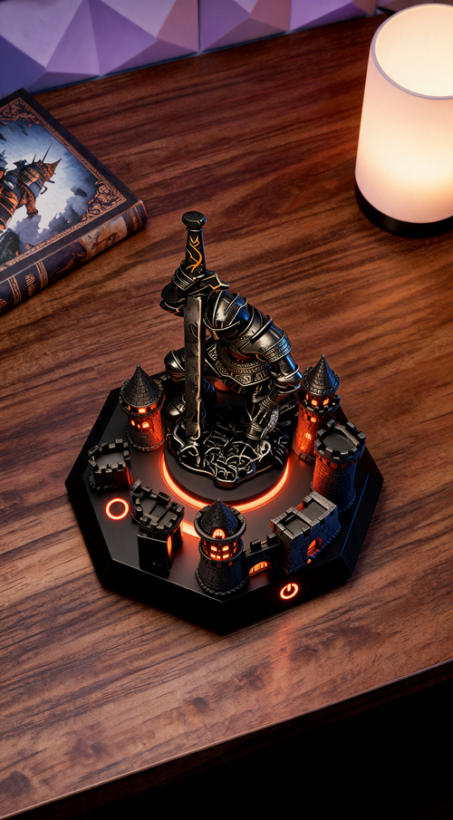 Knightforge Illuminated Medieval Knight Castle Statue – RGB LED Desk Sculpture